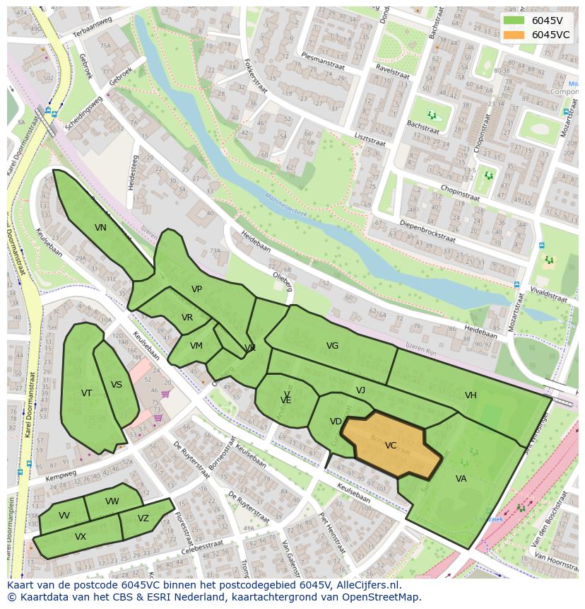Afbeelding van het postcodegebied 6045 VC op de kaart.