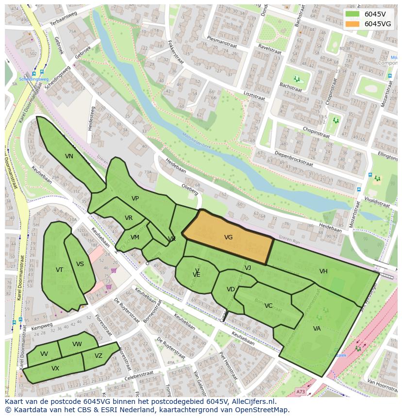 Afbeelding van het postcodegebied 6045 VG op de kaart.