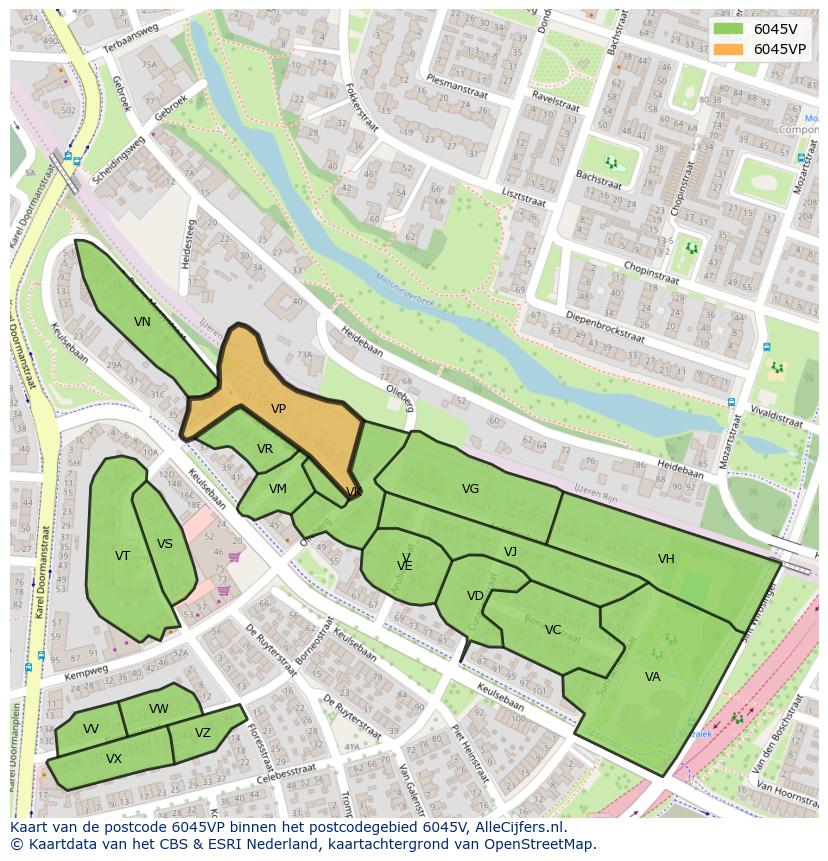 Afbeelding van het postcodegebied 6045 VP op de kaart.
