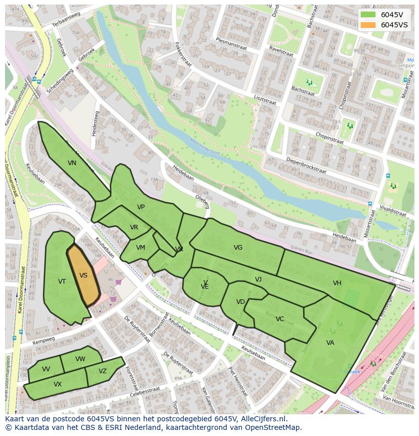 Afbeelding van het postcodegebied 6045 VS op de kaart.