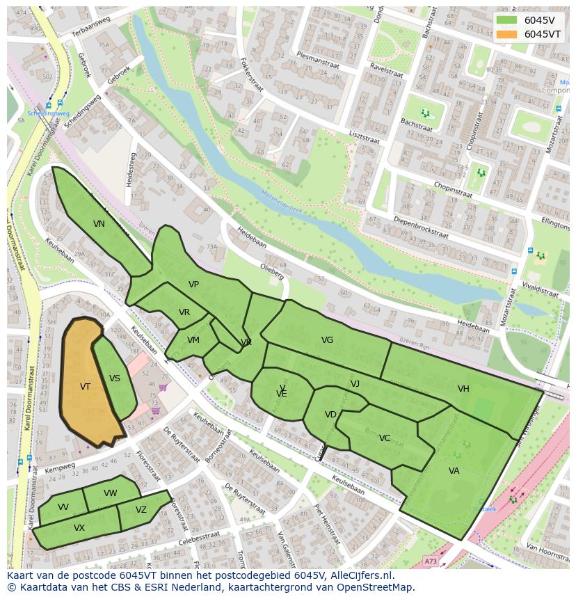 Afbeelding van het postcodegebied 6045 VT op de kaart.