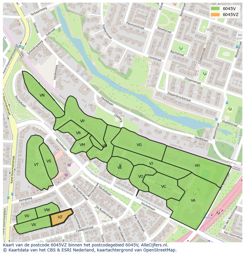 Afbeelding van het postcodegebied 6045 VZ op de kaart.