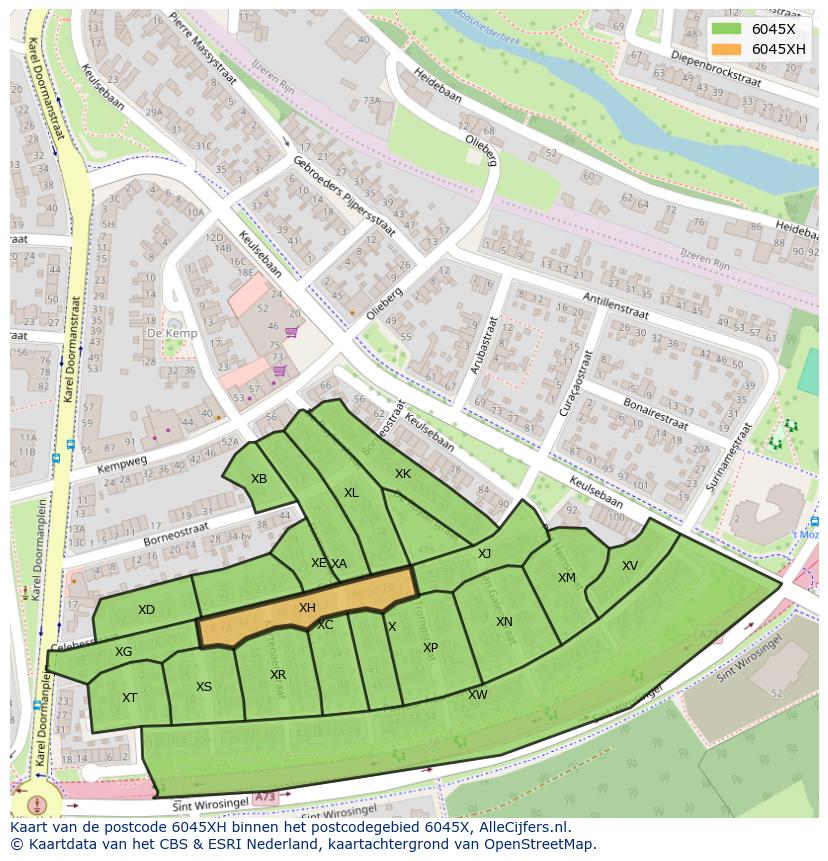 Afbeelding van het postcodegebied 6045 XH op de kaart.