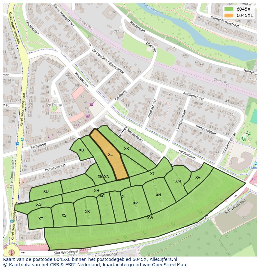 Afbeelding van het postcodegebied 6045 XL op de kaart.