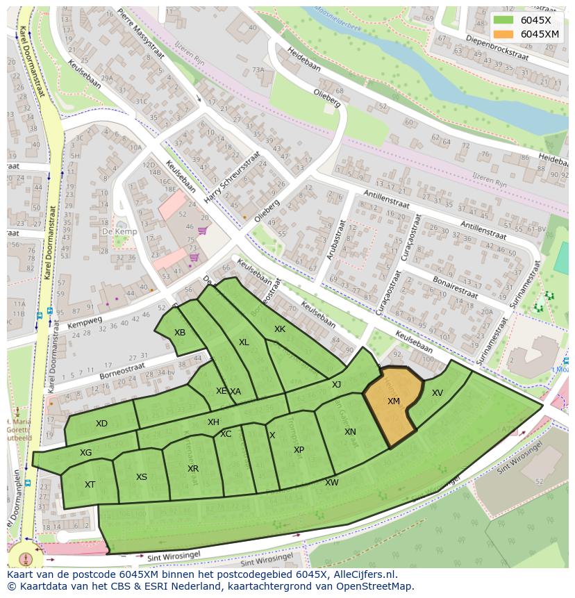 Afbeelding van het postcodegebied 6045 XM op de kaart.