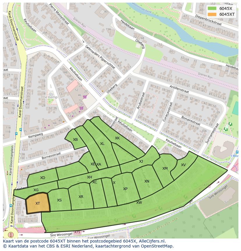 Afbeelding van het postcodegebied 6045 XT op de kaart.