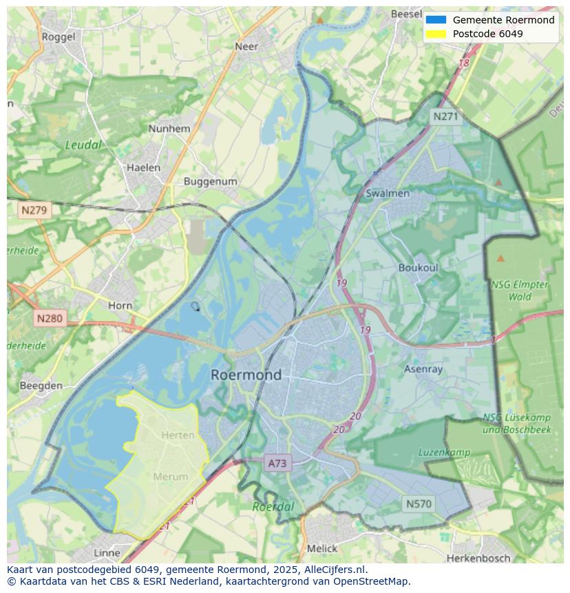 Afbeelding van het postcodegebied 6049 op de kaart.