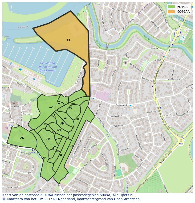 Afbeelding van het postcodegebied 6049 AA op de kaart.
