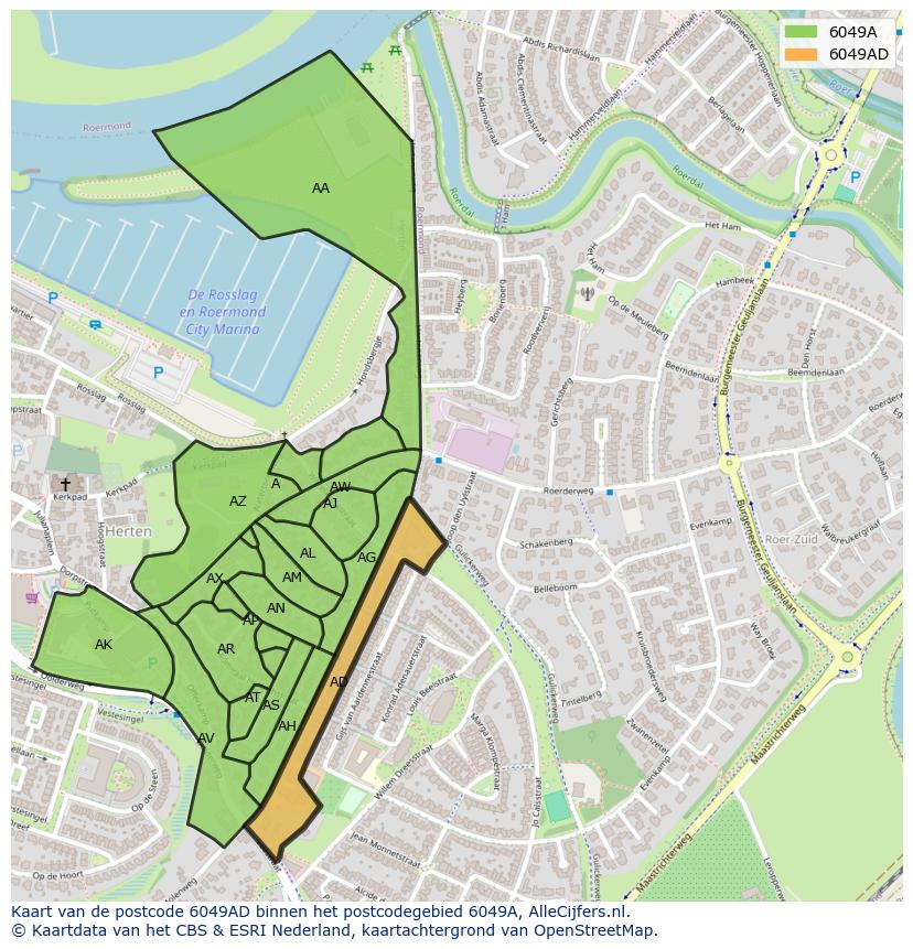 Afbeelding van het postcodegebied 6049 AD op de kaart.