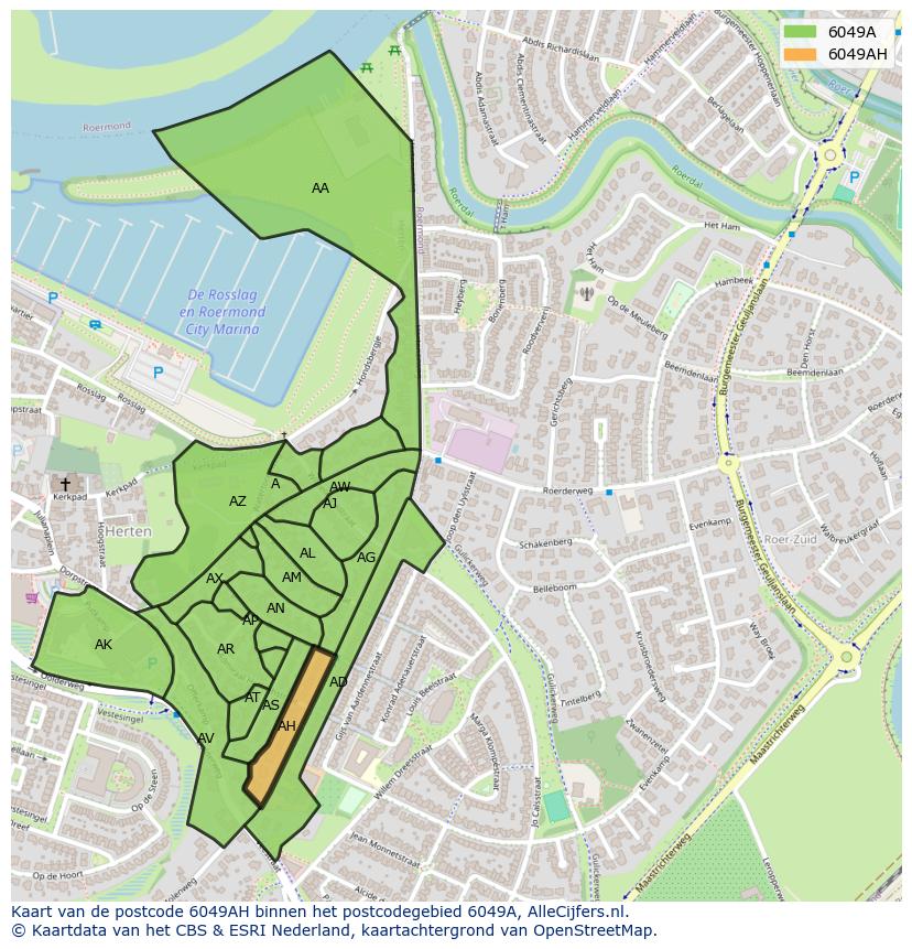 Afbeelding van het postcodegebied 6049 AH op de kaart.