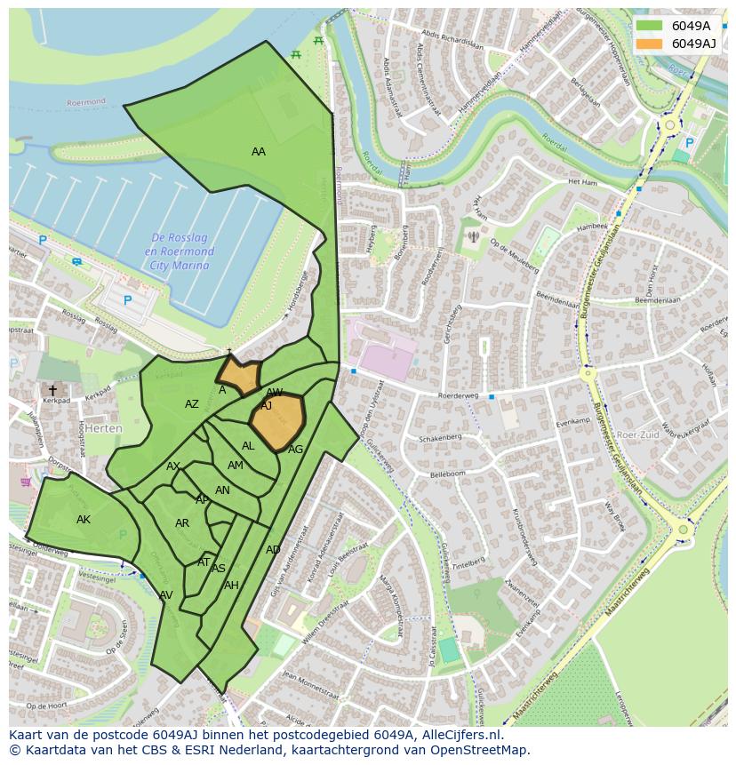 Afbeelding van het postcodegebied 6049 AJ op de kaart.