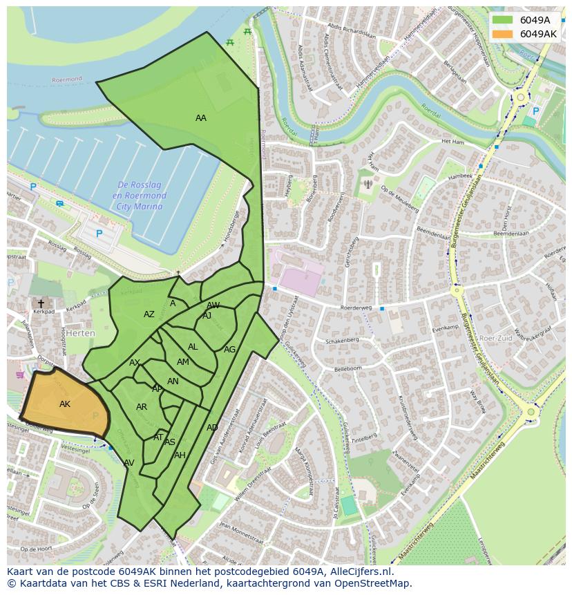 Afbeelding van het postcodegebied 6049 AK op de kaart.
