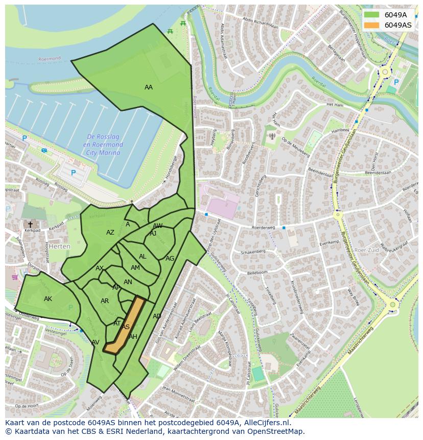 Afbeelding van het postcodegebied 6049 AS op de kaart.