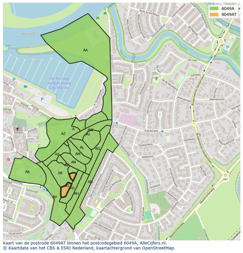 Afbeelding van het postcodegebied 6049 AT op de kaart.