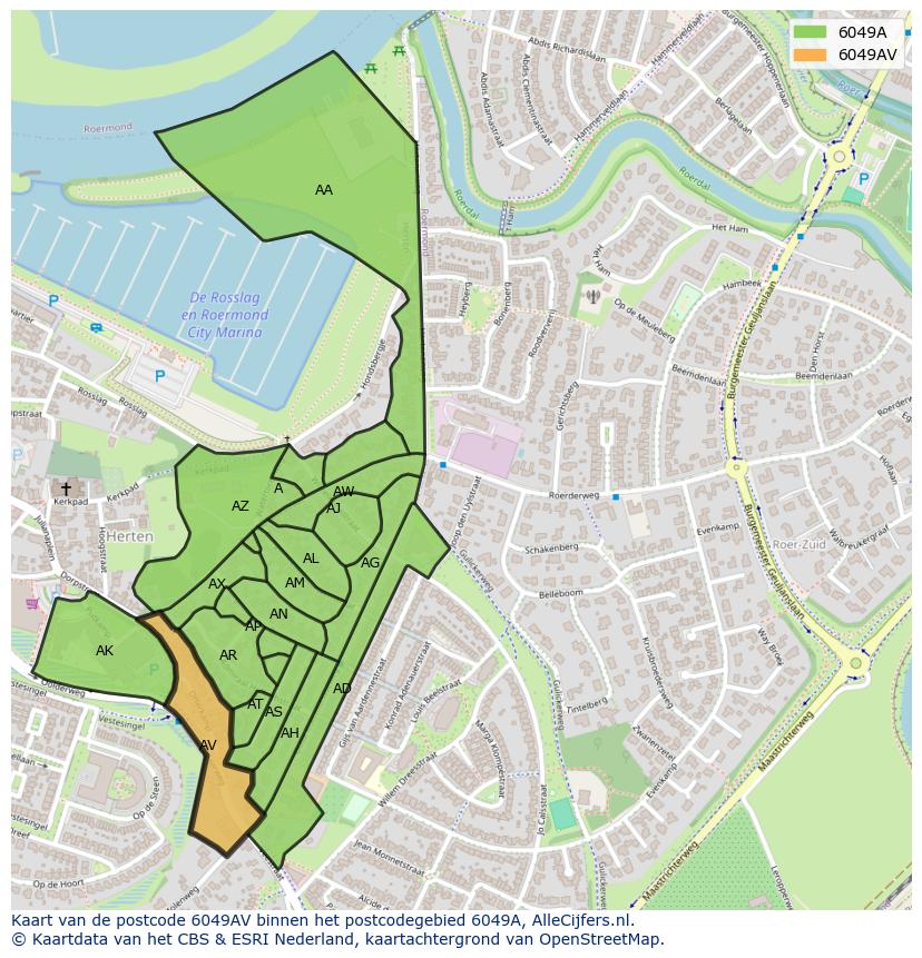Afbeelding van het postcodegebied 6049 AV op de kaart.
