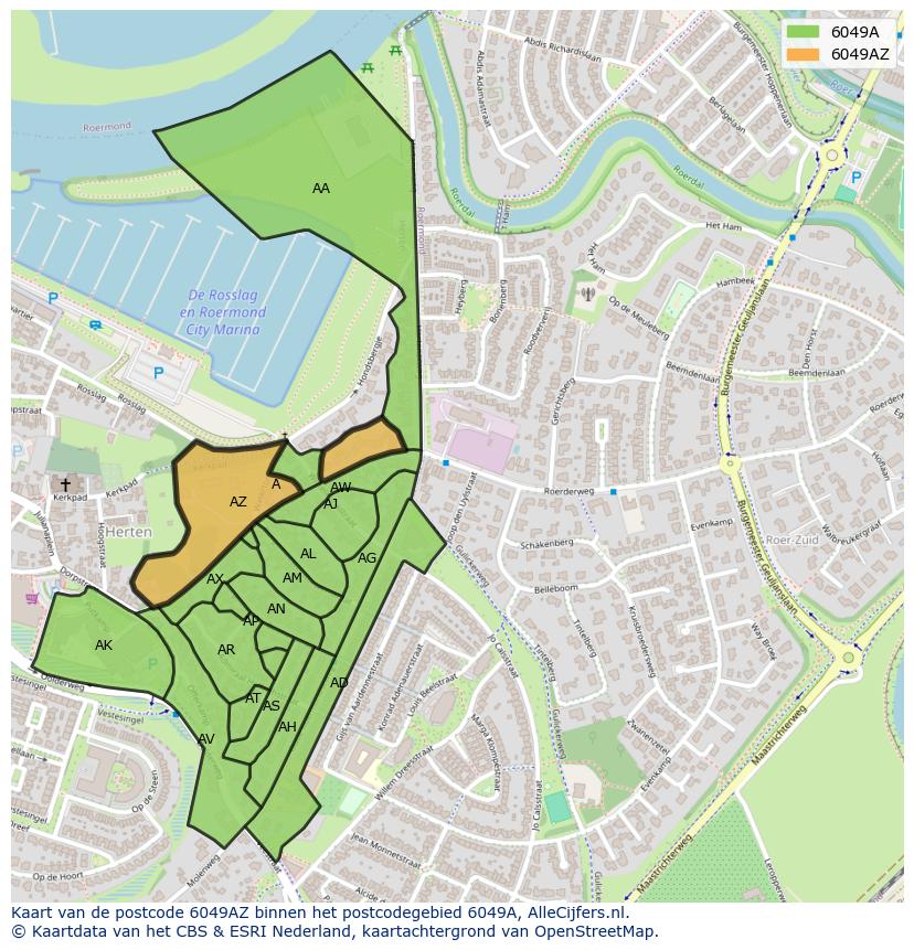 Afbeelding van het postcodegebied 6049 AZ op de kaart.