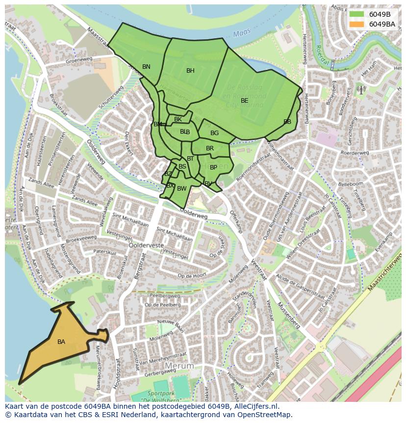 Afbeelding van het postcodegebied 6049 BA op de kaart.