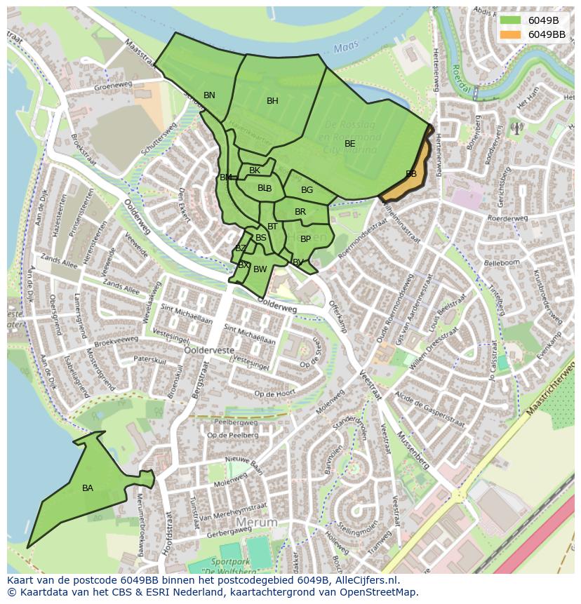 Afbeelding van het postcodegebied 6049 BB op de kaart.