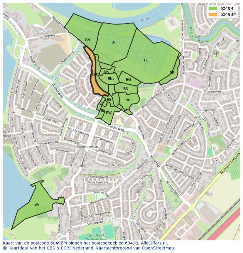 Afbeelding van het postcodegebied 6049 BM op de kaart.