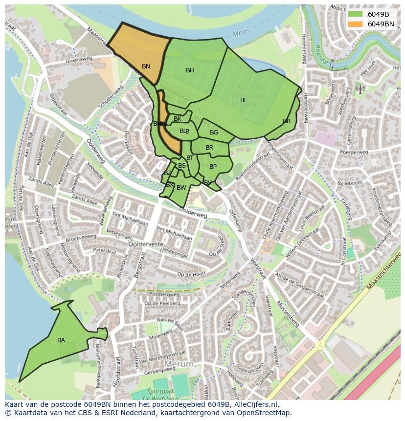 Afbeelding van het postcodegebied 6049 BN op de kaart.