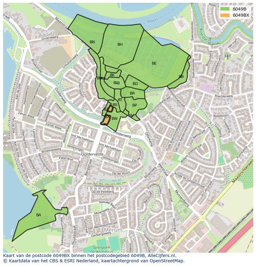 Afbeelding van het postcodegebied 6049 BX op de kaart.