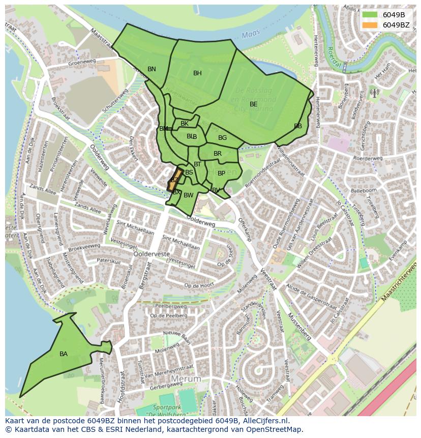 Afbeelding van het postcodegebied 6049 BZ op de kaart.