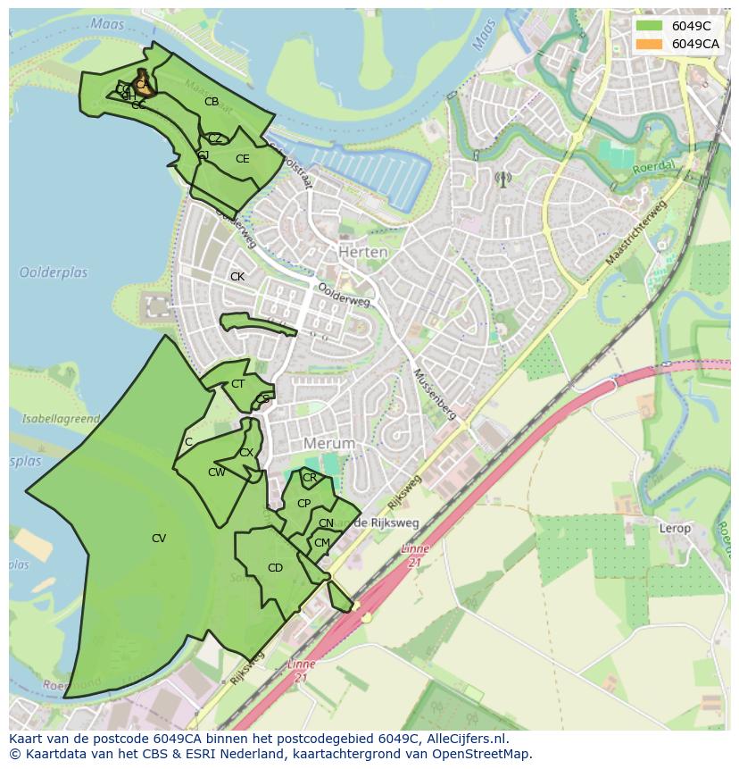 Afbeelding van het postcodegebied 6049 CA op de kaart.