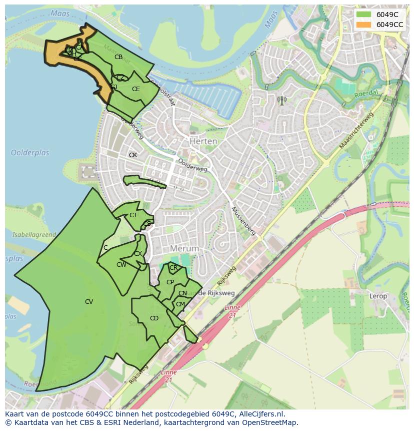 Afbeelding van het postcodegebied 6049 CC op de kaart.