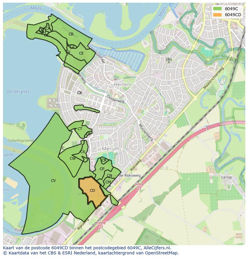 Afbeelding van het postcodegebied 6049 CD op de kaart.