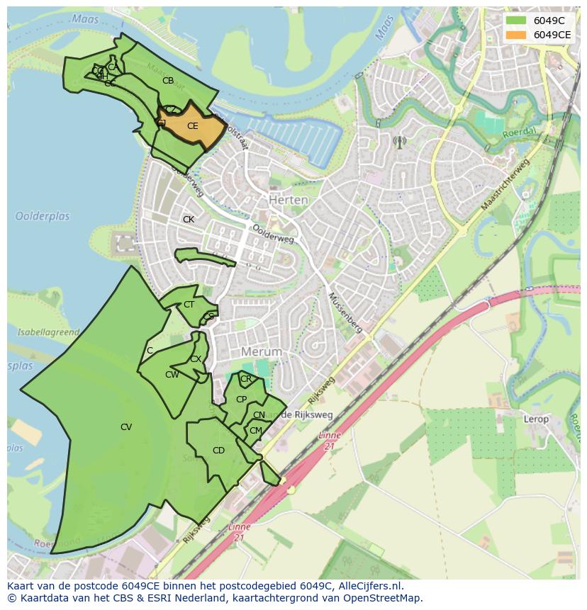 Afbeelding van het postcodegebied 6049 CE op de kaart.