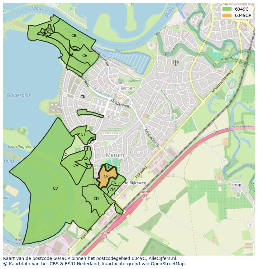 Afbeelding van het postcodegebied 6049 CP op de kaart.