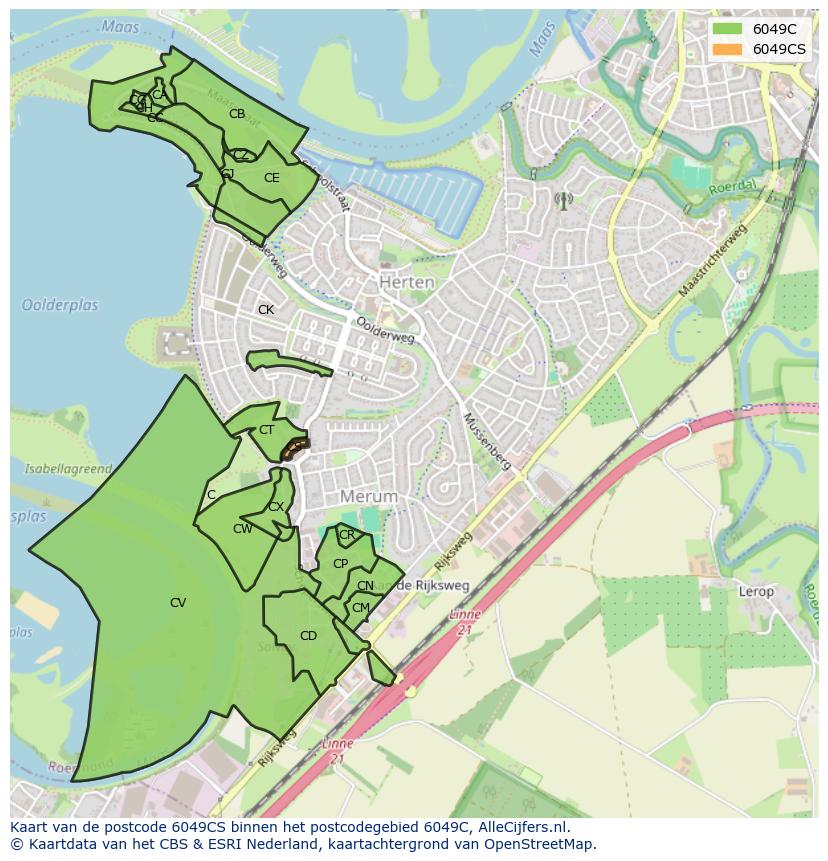 Afbeelding van het postcodegebied 6049 CS op de kaart.