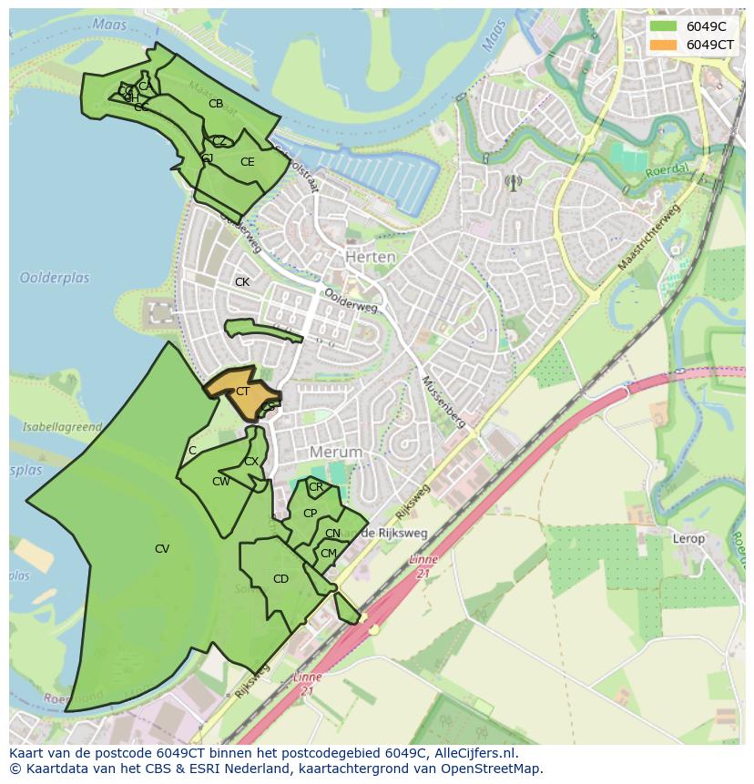Afbeelding van het postcodegebied 6049 CT op de kaart.