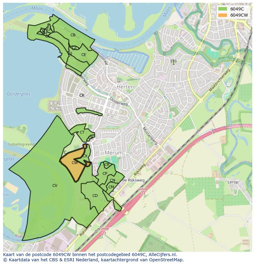 Afbeelding van het postcodegebied 6049 CW op de kaart.