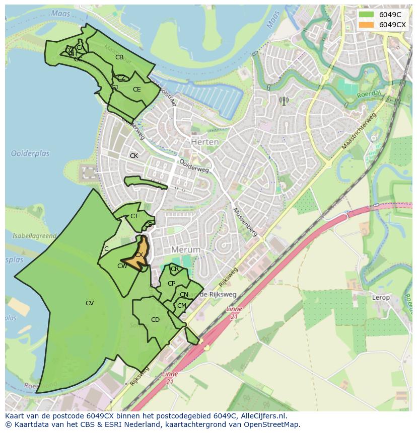 Afbeelding van het postcodegebied 6049 CX op de kaart.