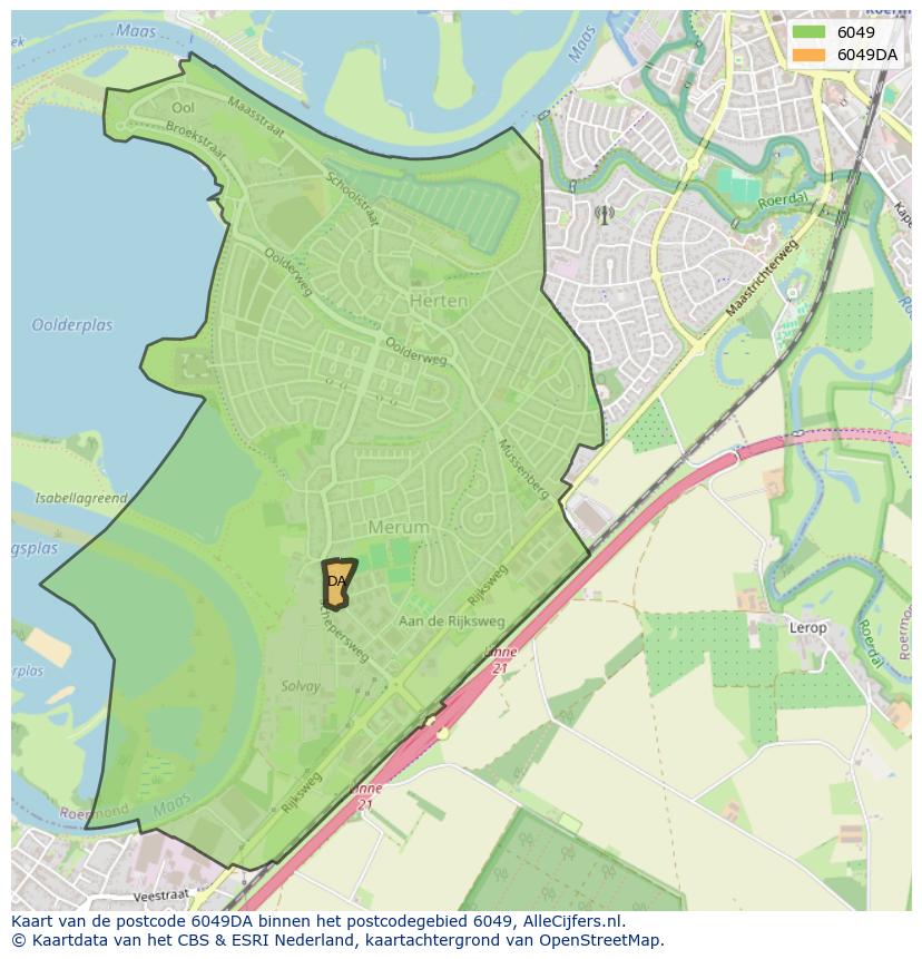 Afbeelding van het postcodegebied 6049 DA op de kaart.