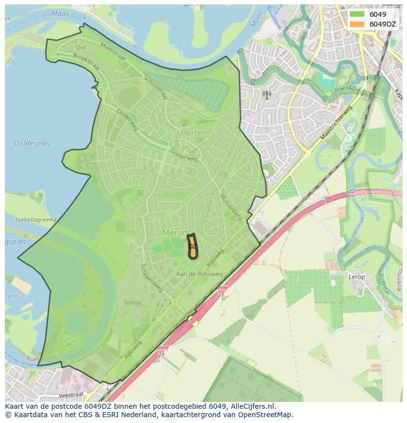 Afbeelding van het postcodegebied 6049 DZ op de kaart.