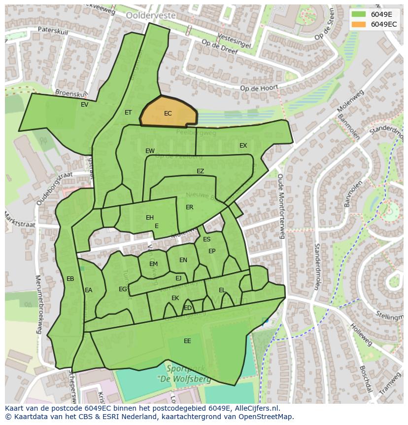 Afbeelding van het postcodegebied 6049 EC op de kaart.