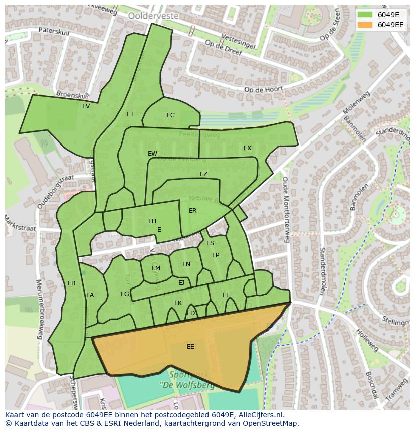 Afbeelding van het postcodegebied 6049 EE op de kaart.