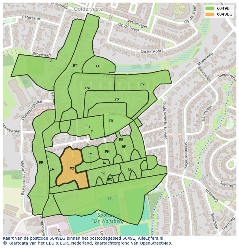Afbeelding van het postcodegebied 6049 EG op de kaart.