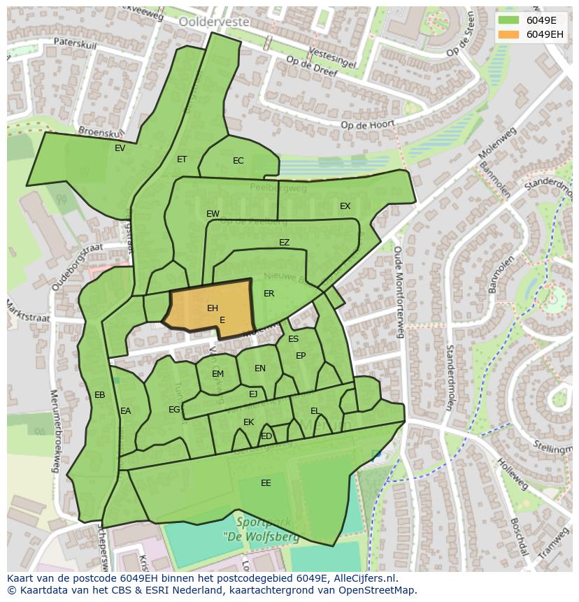 Afbeelding van het postcodegebied 6049 EH op de kaart.