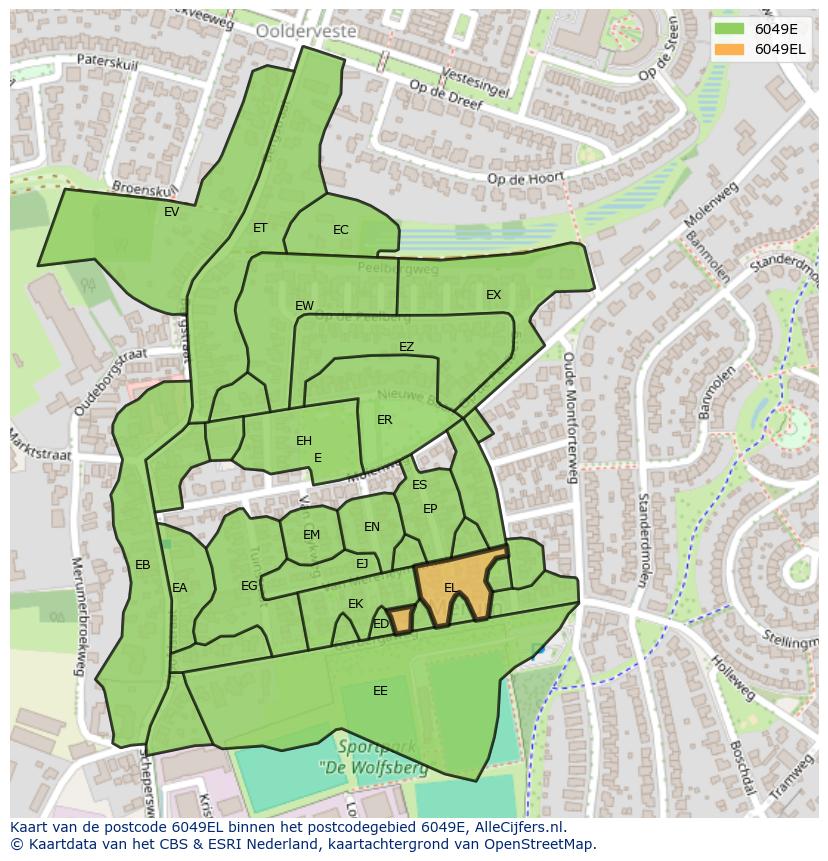 Afbeelding van het postcodegebied 6049 EL op de kaart.