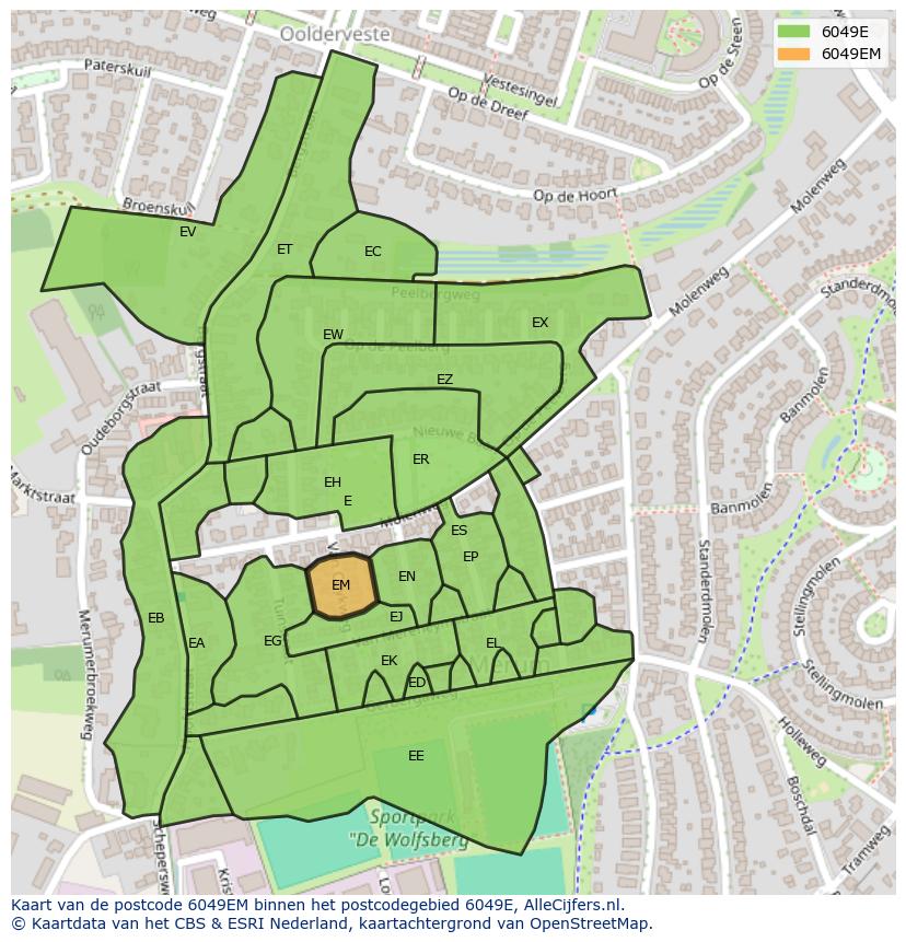 Afbeelding van het postcodegebied 6049 EM op de kaart.