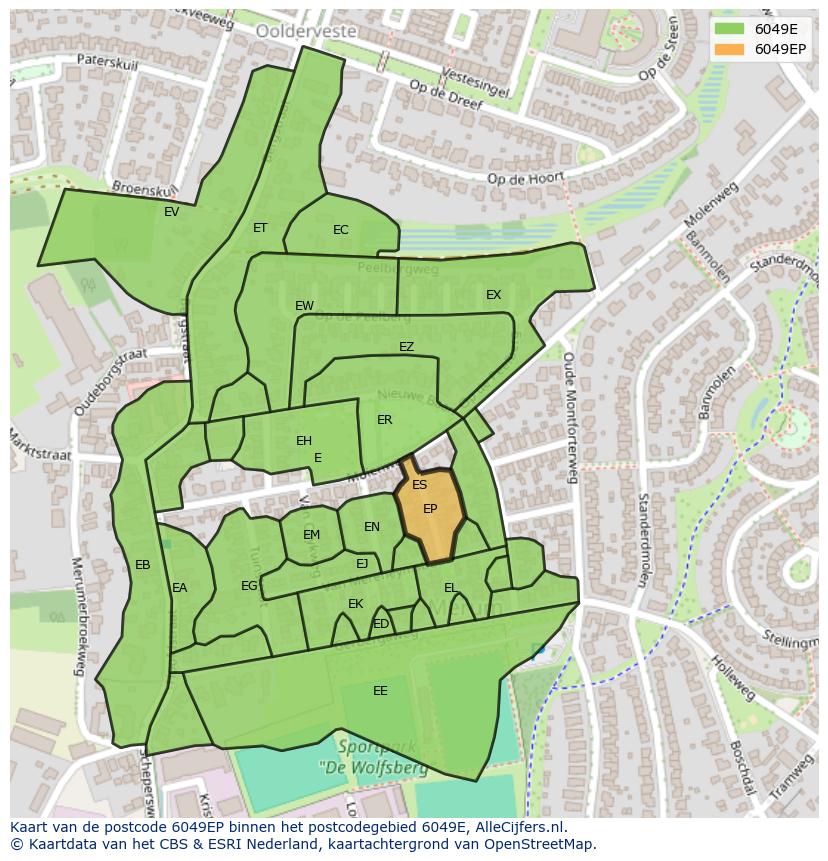 Afbeelding van het postcodegebied 6049 EP op de kaart.