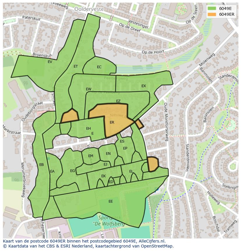Afbeelding van het postcodegebied 6049 ER op de kaart.