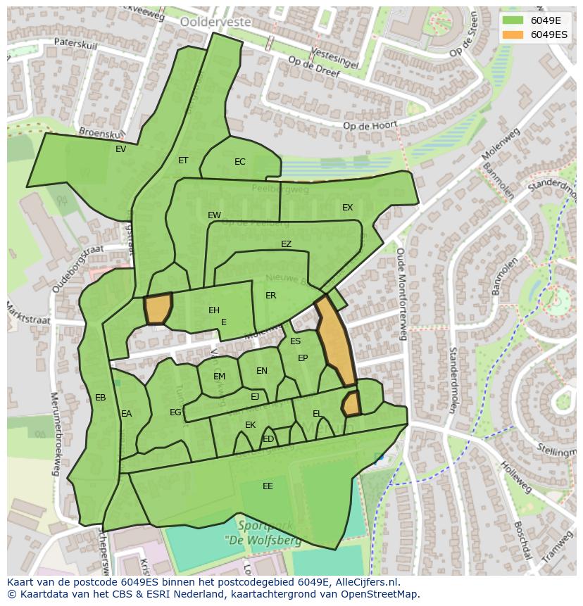 Afbeelding van het postcodegebied 6049 ES op de kaart.