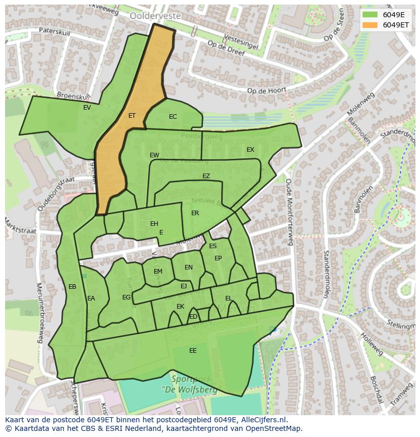 Afbeelding van het postcodegebied 6049 ET op de kaart.