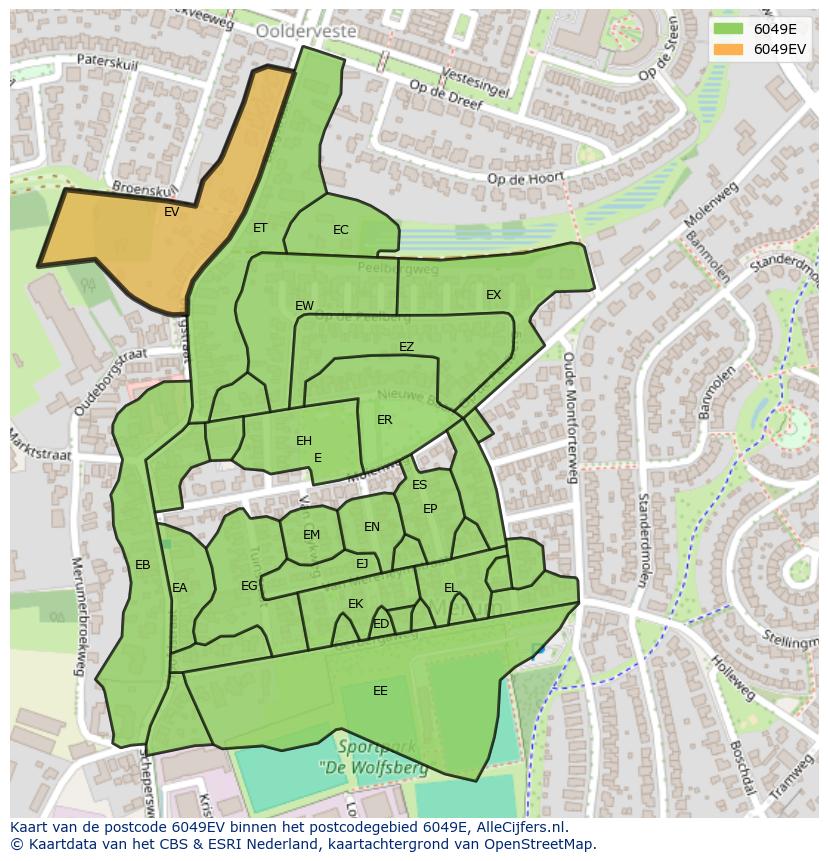 Afbeelding van het postcodegebied 6049 EV op de kaart.