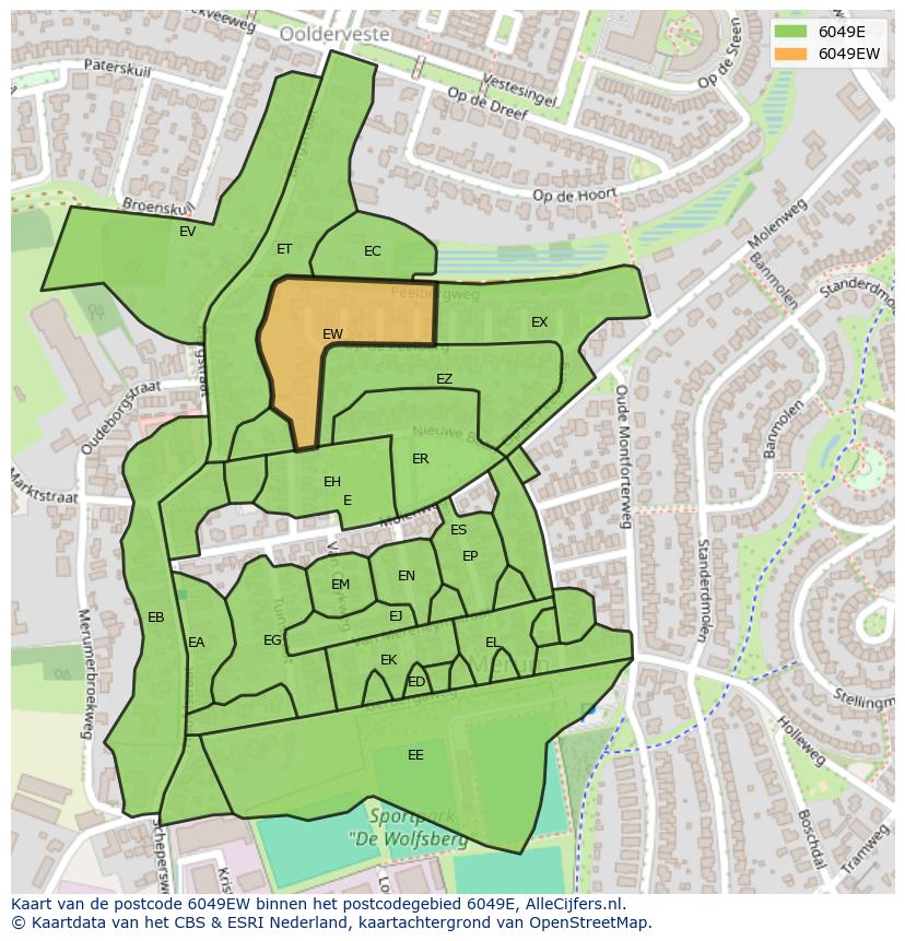 Afbeelding van het postcodegebied 6049 EW op de kaart.