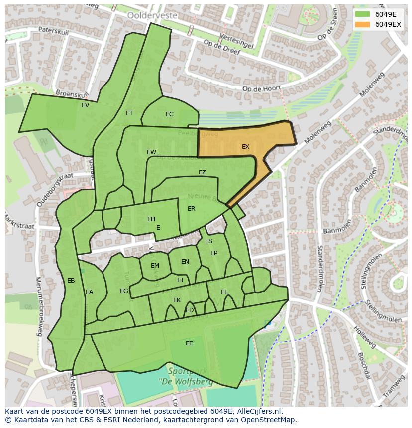 Afbeelding van het postcodegebied 6049 EX op de kaart.